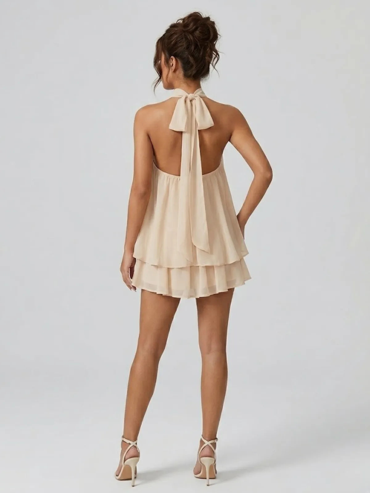 Women's Formal Ruffle Mini Cocktail Dress with Halter Neck