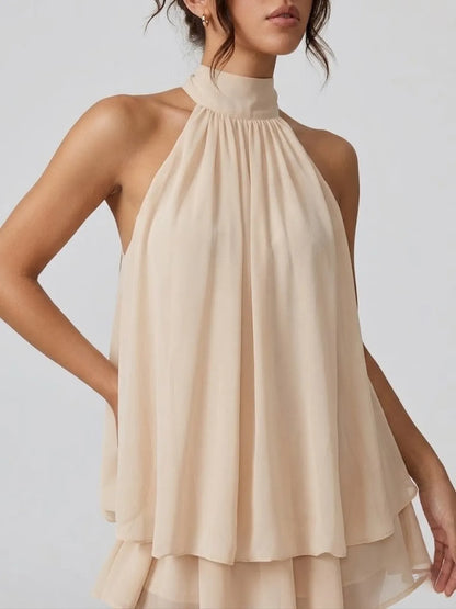 Women's Formal Ruffle Mini Cocktail Dress with Halter Neck