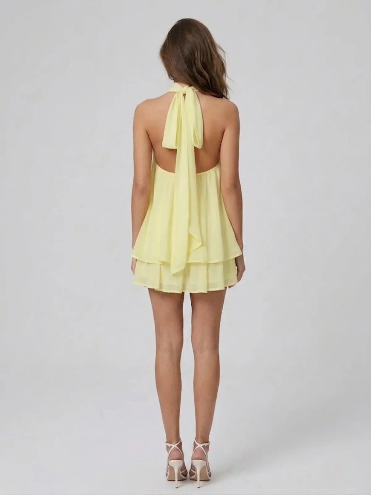 Women's Formal Ruffle Mini Cocktail Dress with Halter Neck
