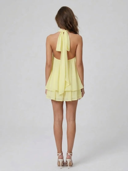 Women's Formal Ruffle Mini Cocktail Dress with Halter Neck