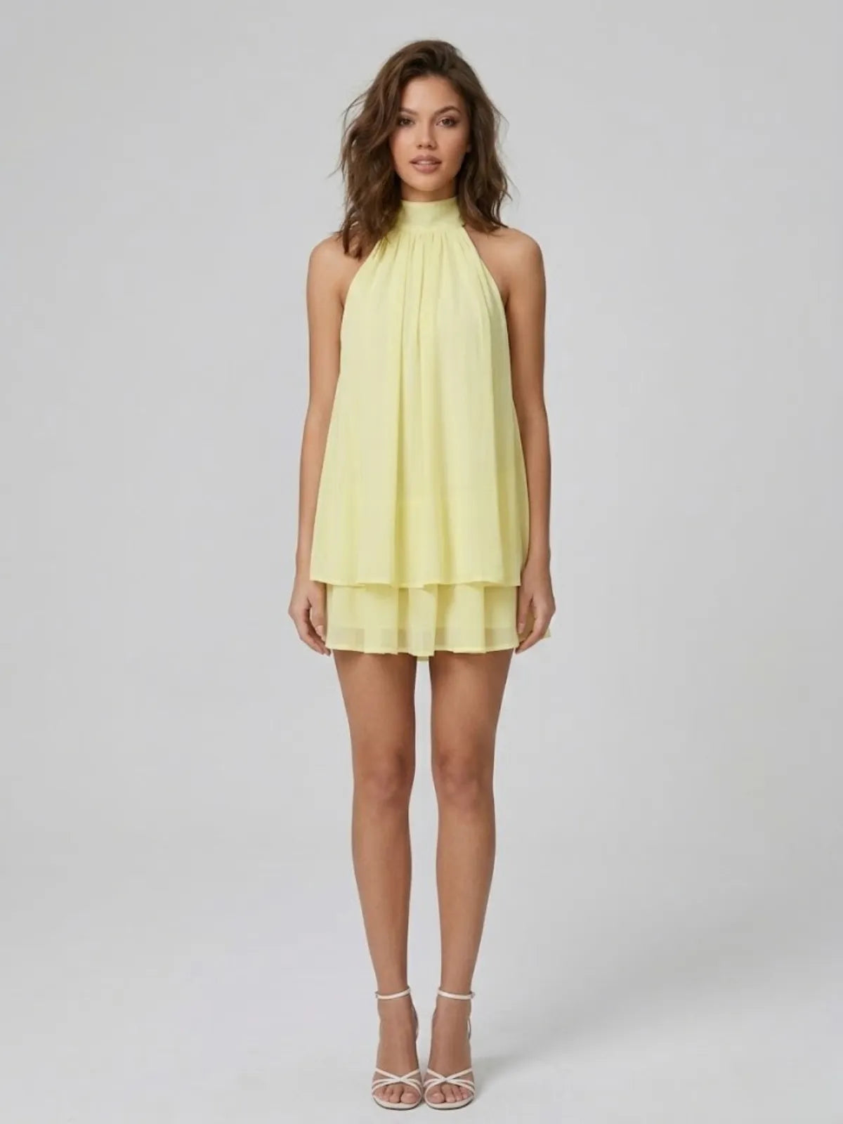Women's Formal Ruffle Mini Cocktail Dress with Halter Neck