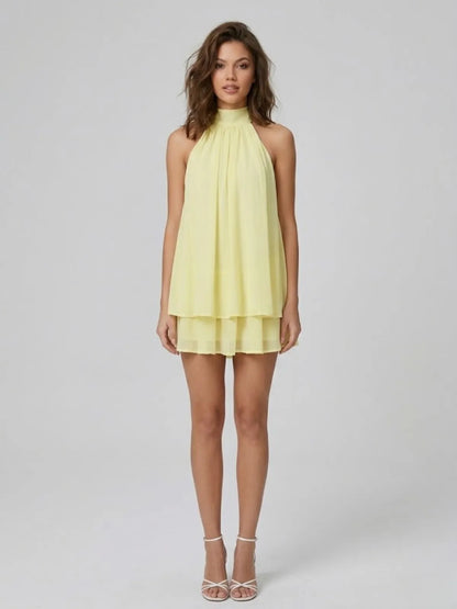 Women's Formal Ruffle Mini Cocktail Dress with Halter Neck