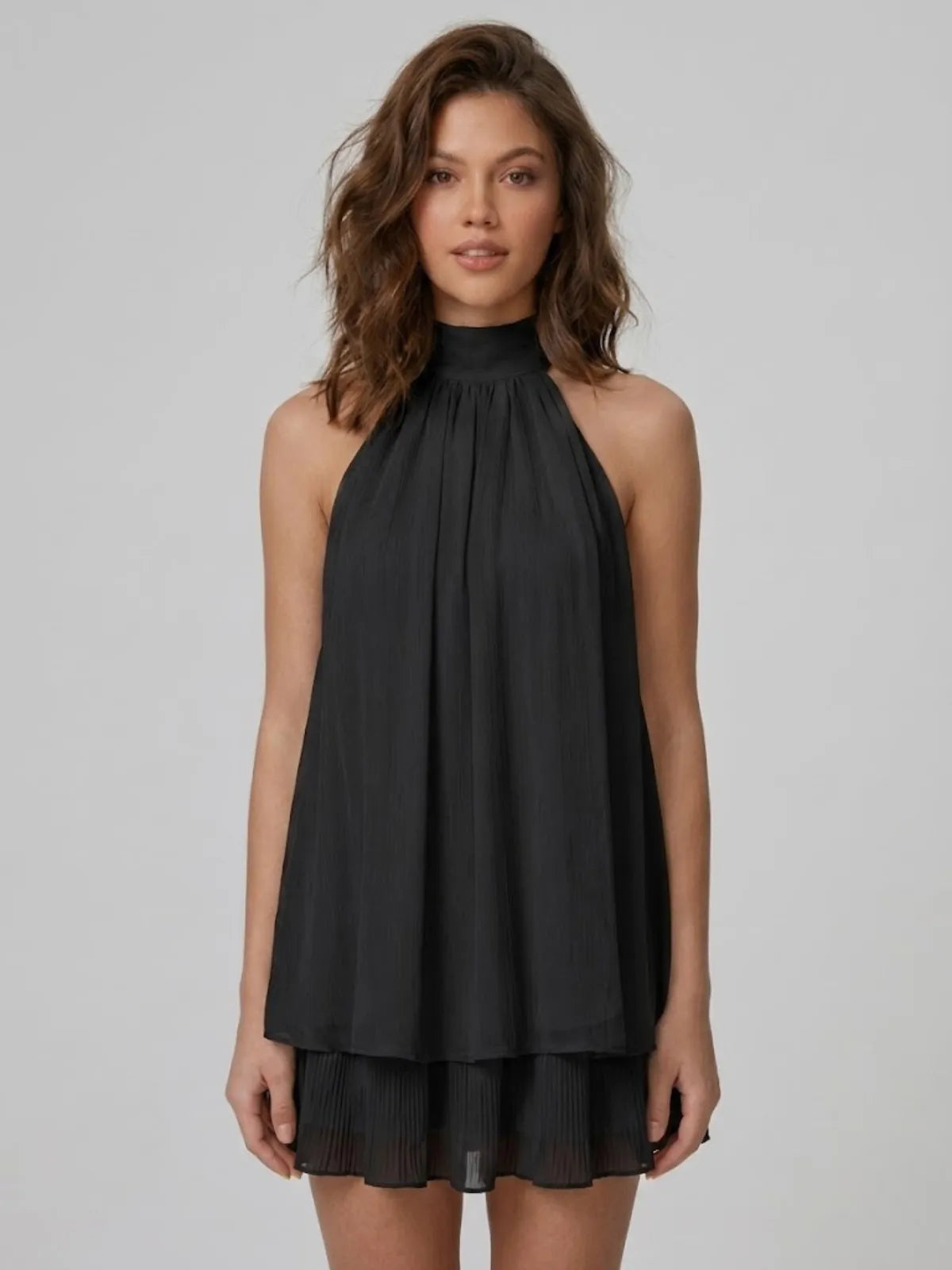 Women's Formal Ruffle Mini Cocktail Dress with Halter Neck