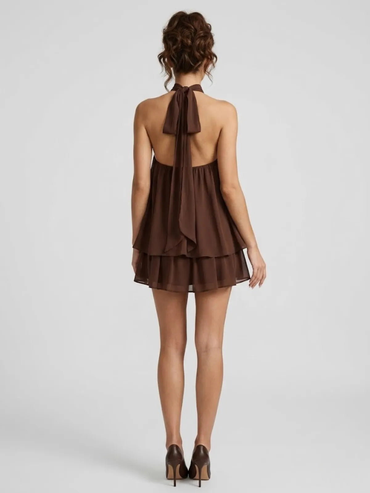 Women's Formal Ruffle Mini Cocktail Dress with Halter Neck