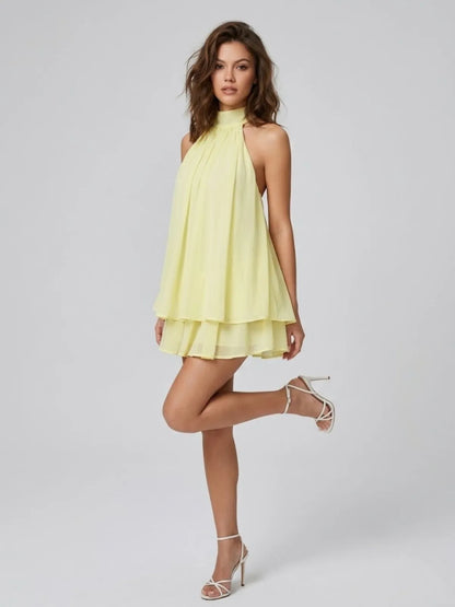 Women's Formal Ruffle Mini Cocktail Dress with Halter Neck