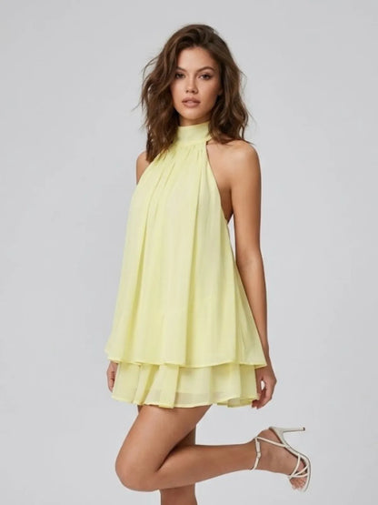 Women's Formal Ruffle Mini Cocktail Dress with Halter Neck