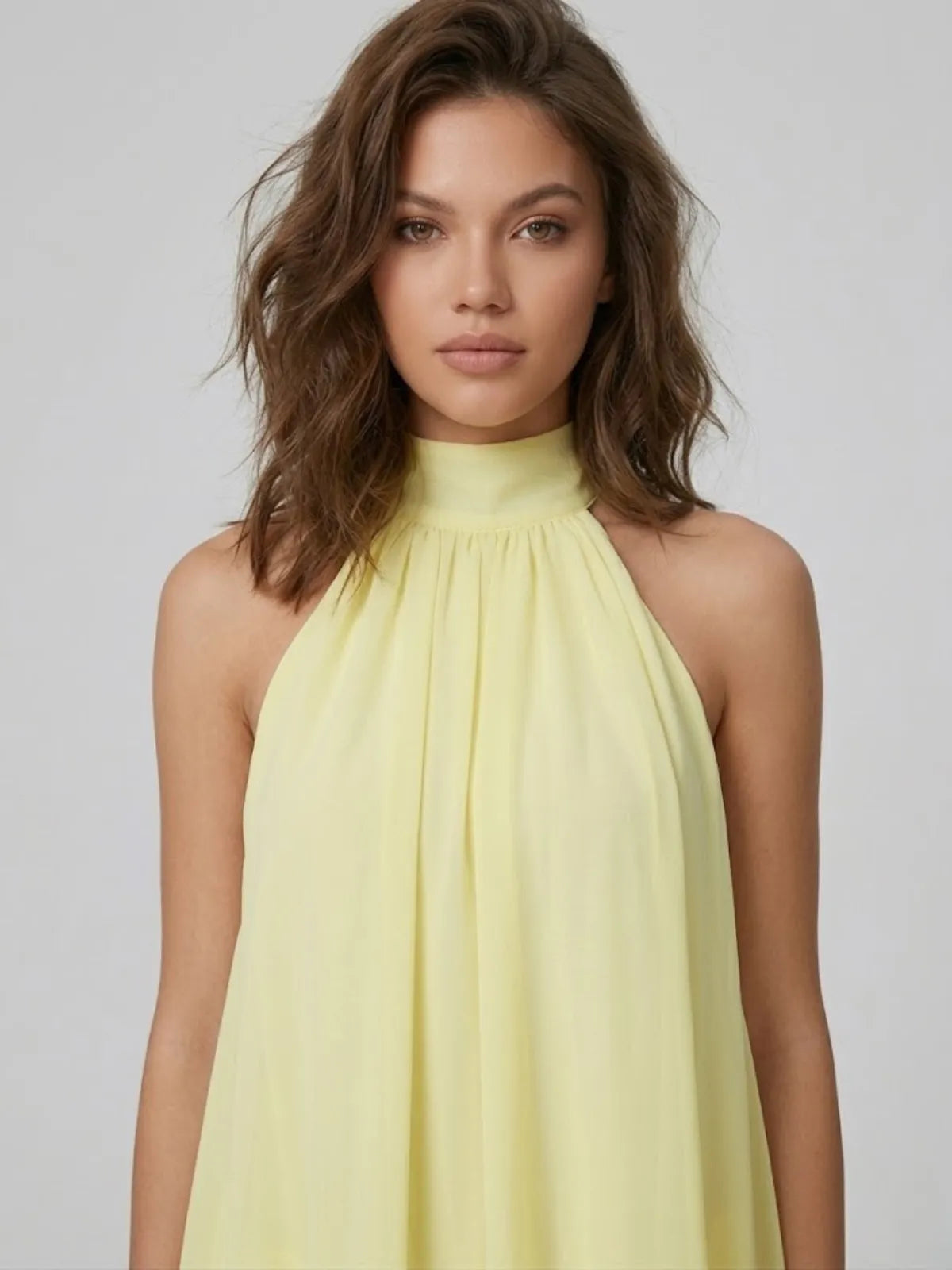 Women's Formal Ruffle Mini Cocktail Dress with Halter Neck
