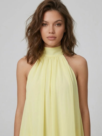 Women's Formal Ruffle Mini Cocktail Dress with Halter Neck