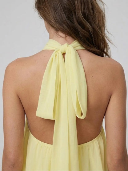 Women's Formal Ruffle Mini Cocktail Dress with Halter Neck