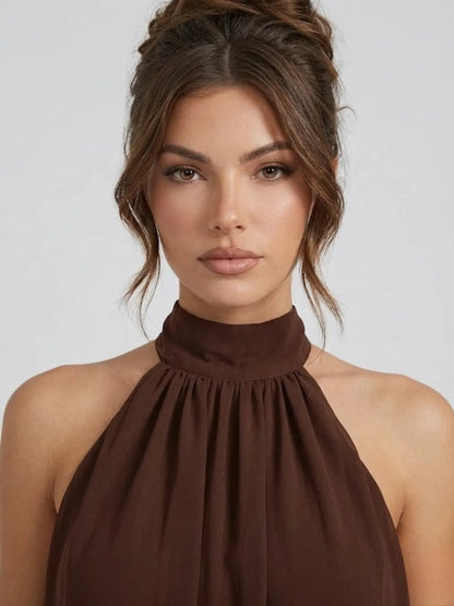Women's Formal Ruffle Mini Cocktail Dress with Halter Neck