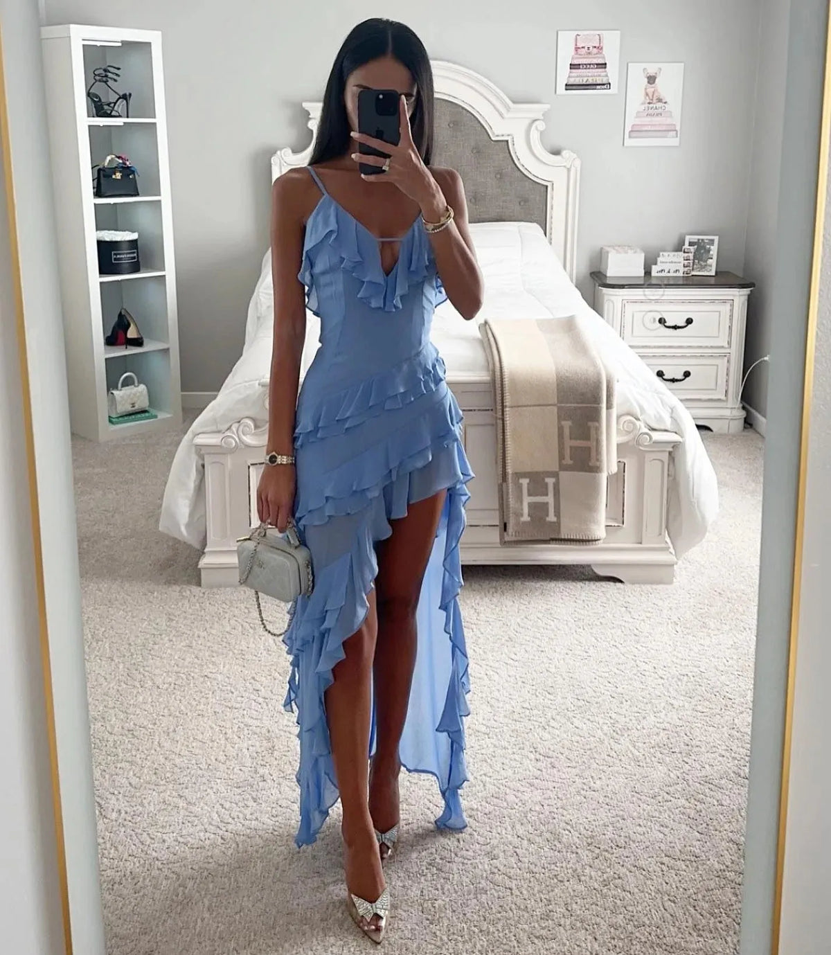 Women's Formal Party Maxi Wedding Guest Dress with Cut Out
