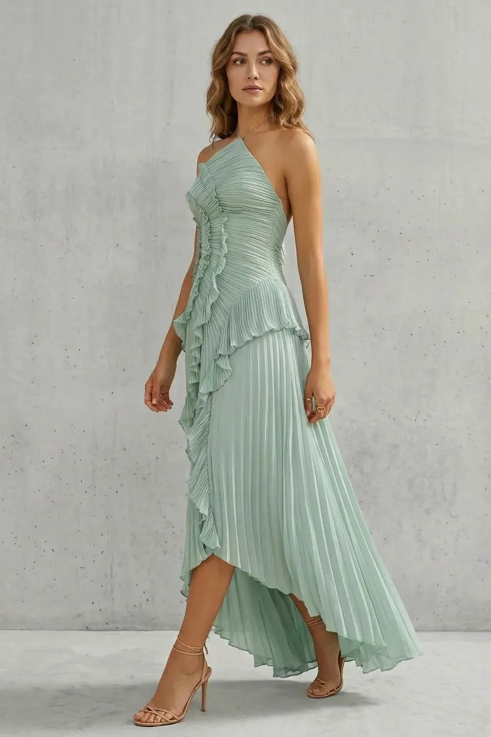 Women's Formal Party Maxi Wedding Guest Dress with Halter Neck