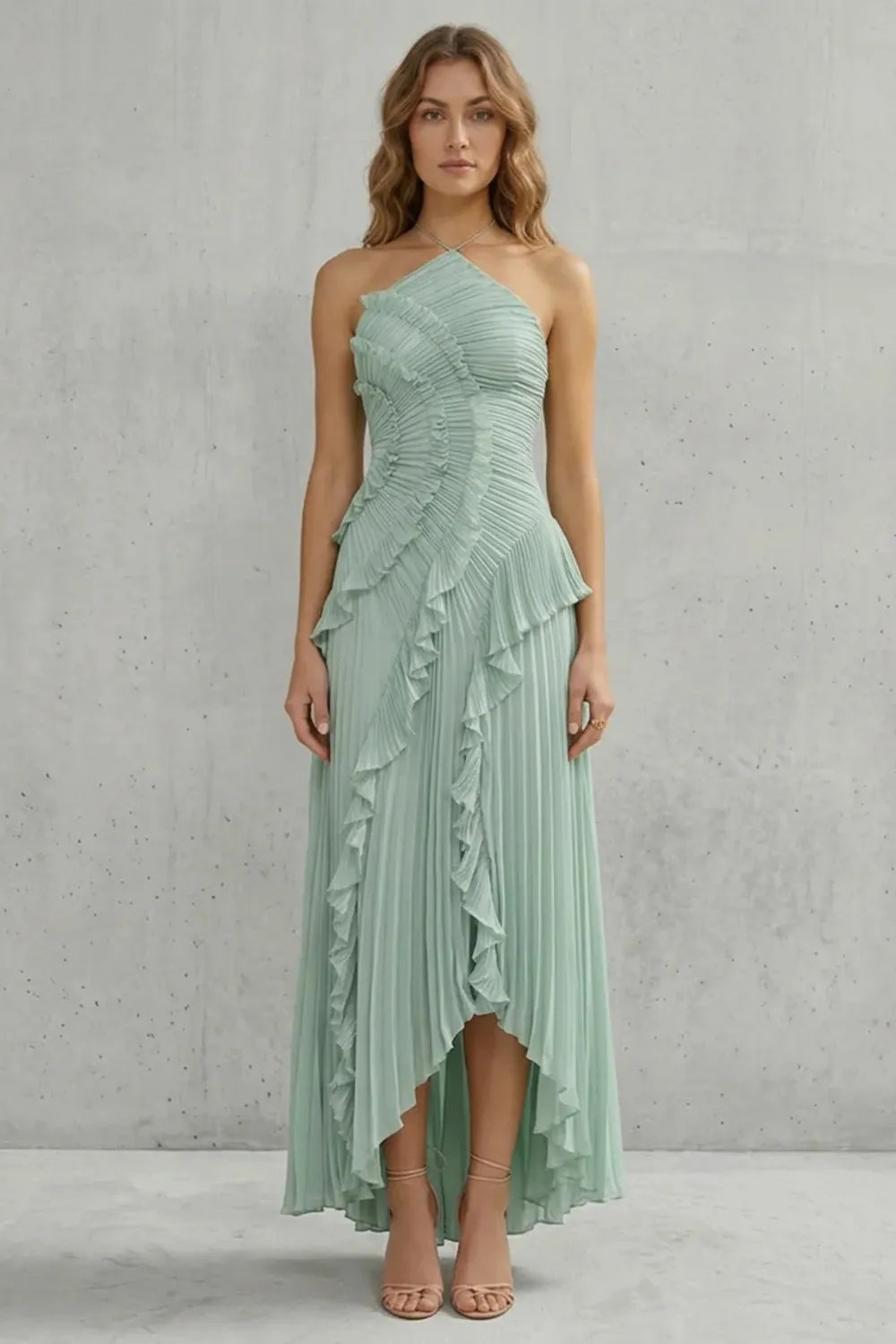Women's Formal Party Maxi Wedding Guest Dress with Halter Neck