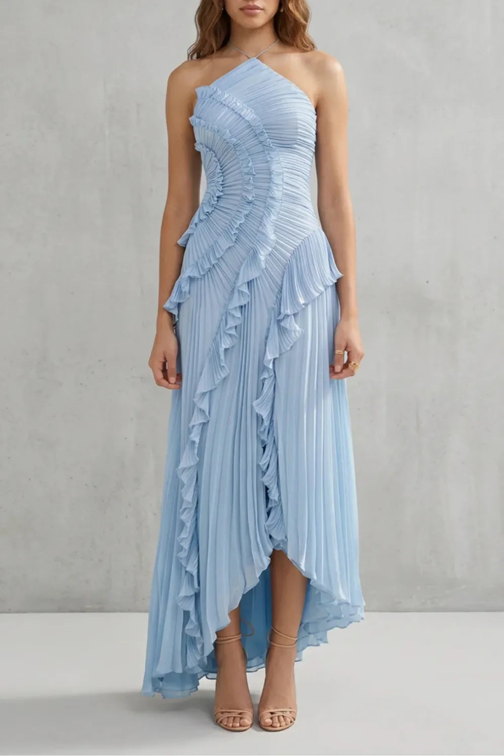 Women's Formal Party Maxi Wedding Guest Dress with Halter Neck