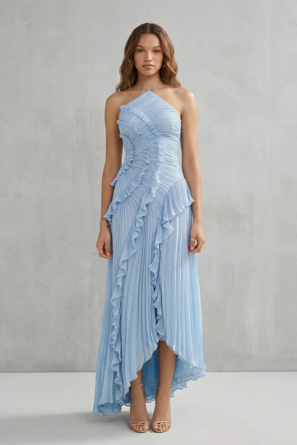Women's Formal Party Maxi Wedding Guest Dress with Halter Neck