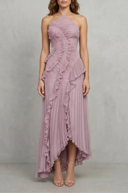 Women's Formal Party Maxi Wedding Guest Dress with Halter Neck