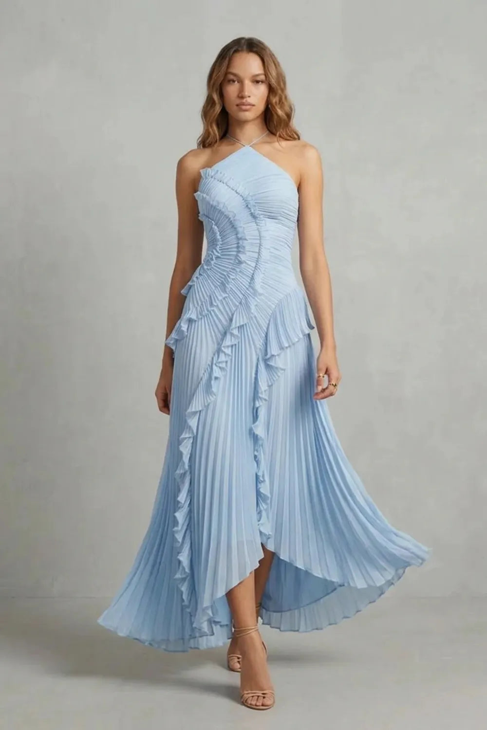 Women's Formal Party Maxi Wedding Guest Dress with Halter Neck