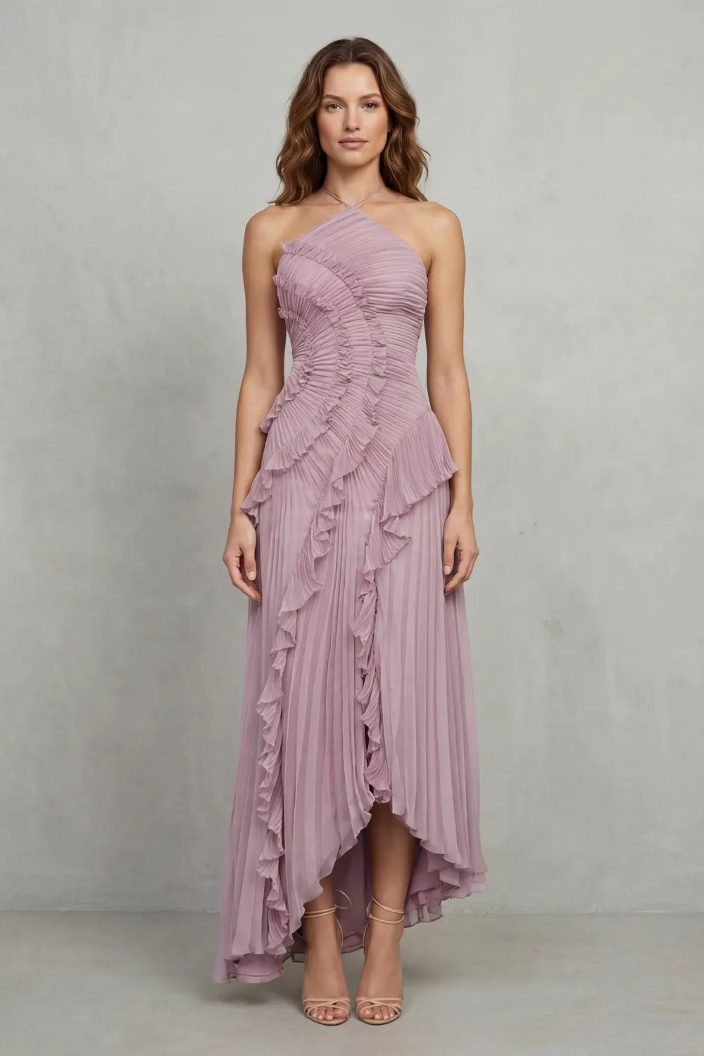 Women's Formal Party Maxi Wedding Guest Dress with Halter Neck