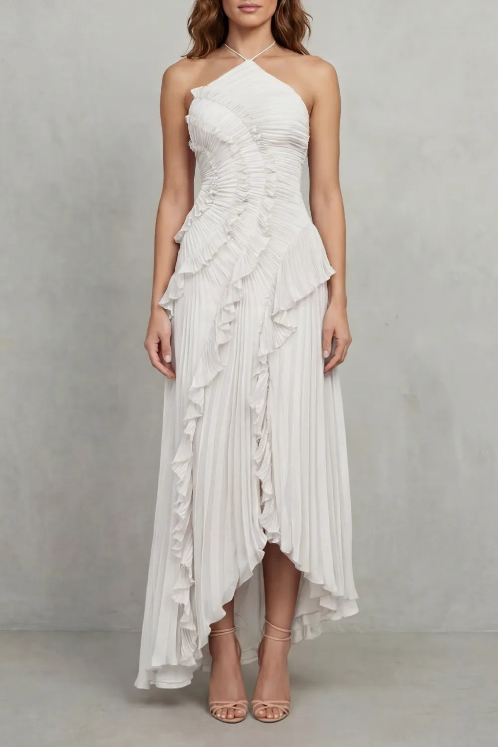 Women's Formal Party Maxi Wedding Guest Dress with Halter Neck