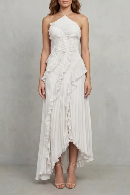 Women's Formal Party Maxi Wedding Guest Dress with Halter Neck