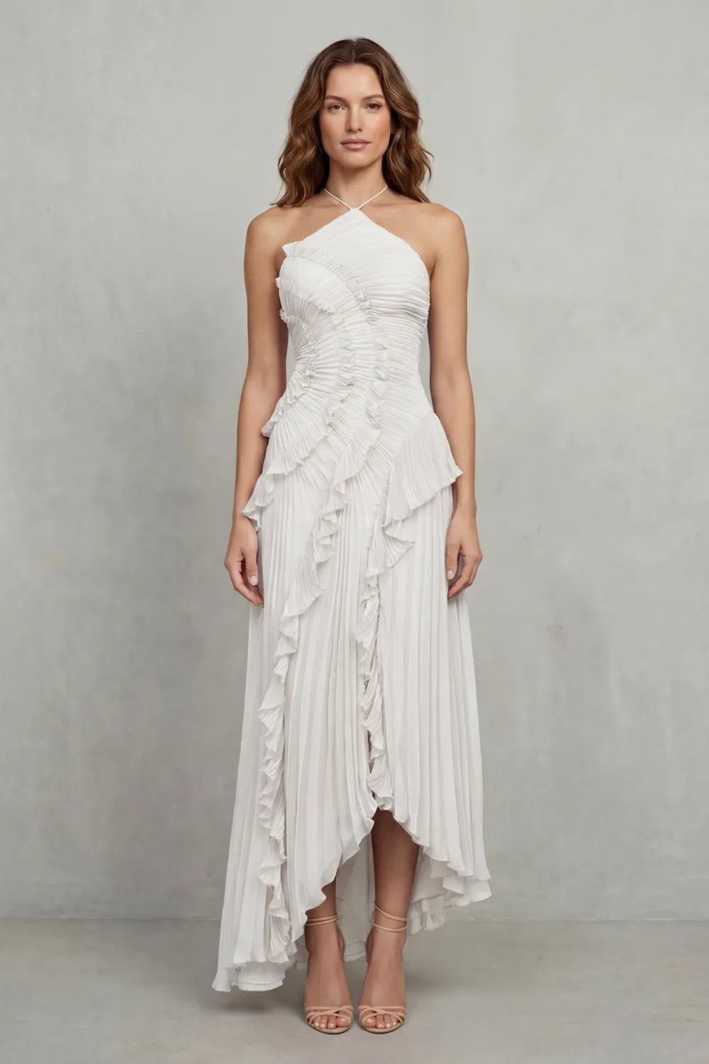 Women's Formal Party Maxi Wedding Guest Dress with Halter Neck