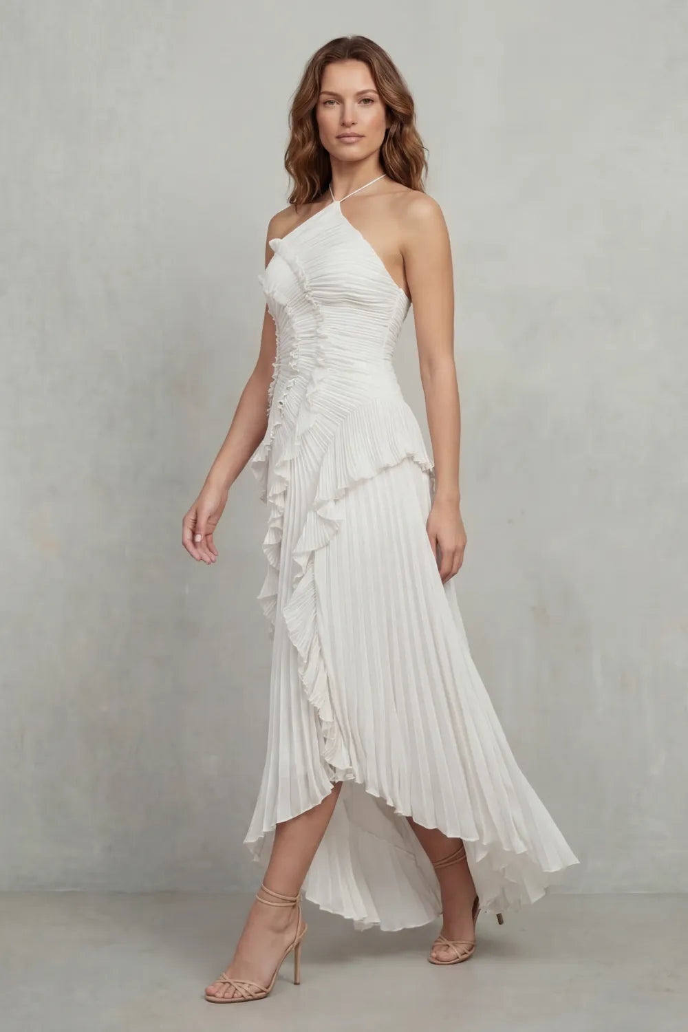 Women's Formal Party Maxi Wedding Guest Dress with Halter Neck