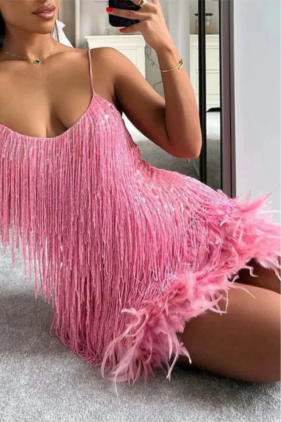 Women’s Formal Party Mini Cocktail Dress with Fringe