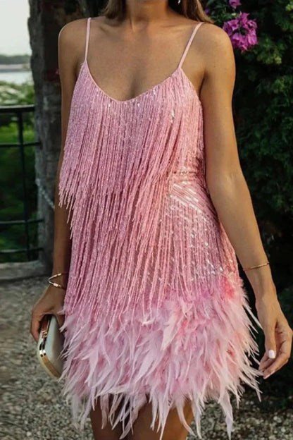 Women’s Formal Party Mini Cocktail Dress with Fringe