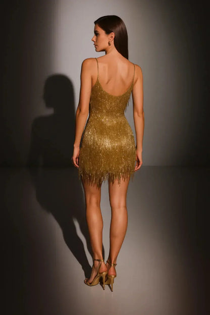 Women’s Formal Party Mini Cocktail Dress with Fringe