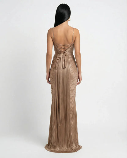 Women's Formal Pleated Maxi Cocktail Dress with Sweetheart Neckline