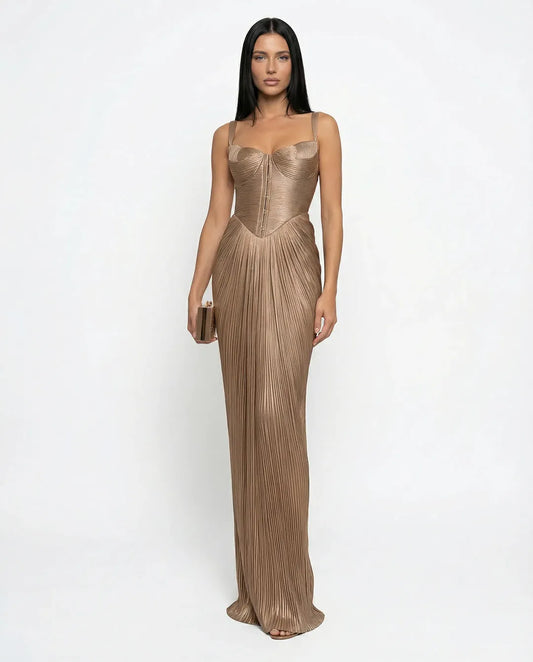 Women's Formal Pleated Maxi Cocktail Dress with Sweetheart Neckline