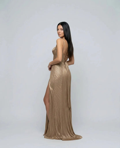 Women's Formal Pleated Maxi Cocktail Dress with Sweetheart Neckline