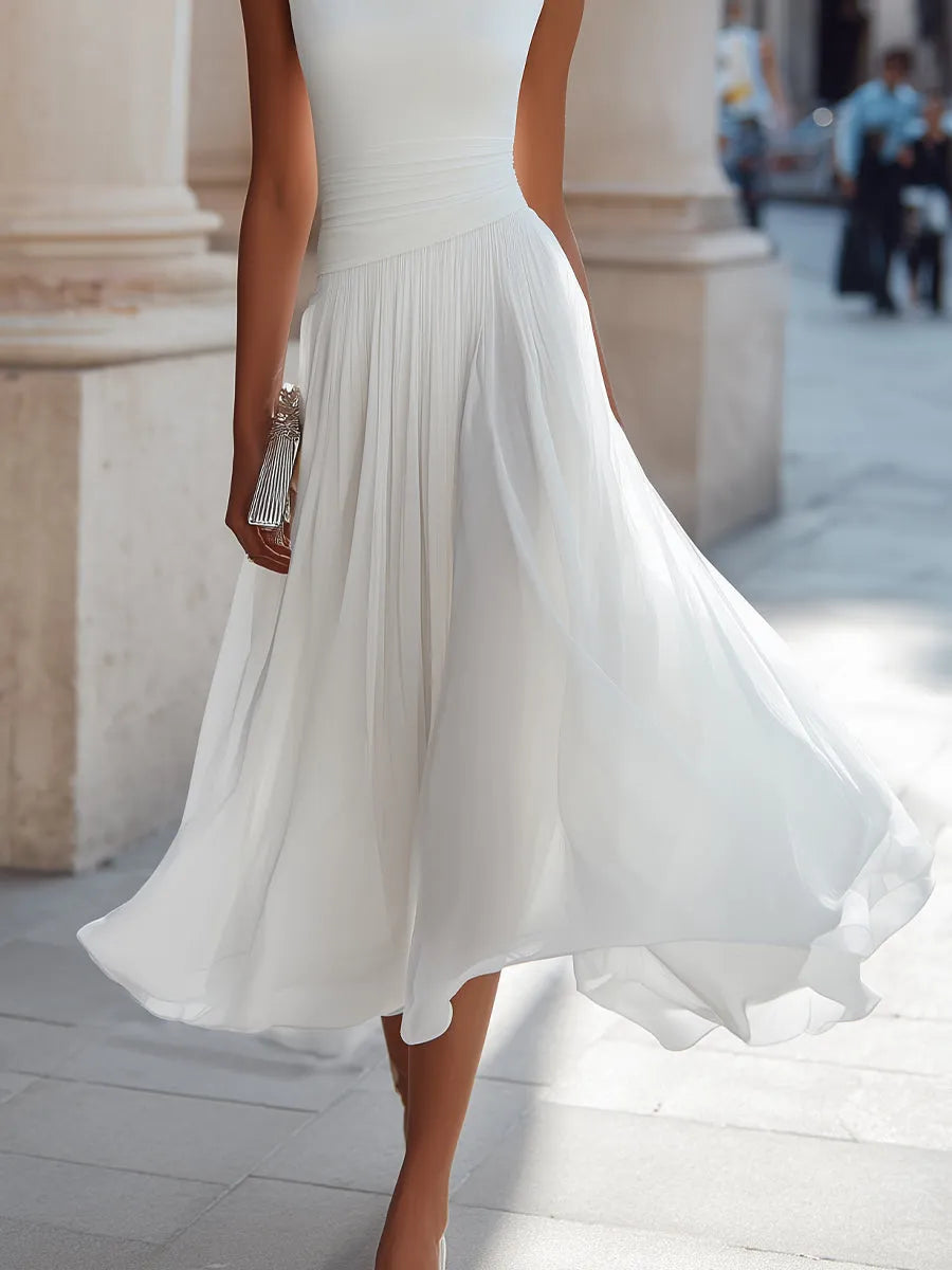 Women's Formal Pleated Midi Wedding Guest Dress with Cowl Neck