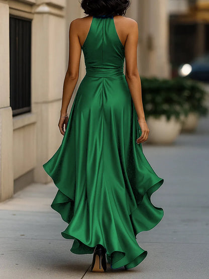 Women's Formal Ruffle Maxi Wedding Guest Dress with Halter Neck