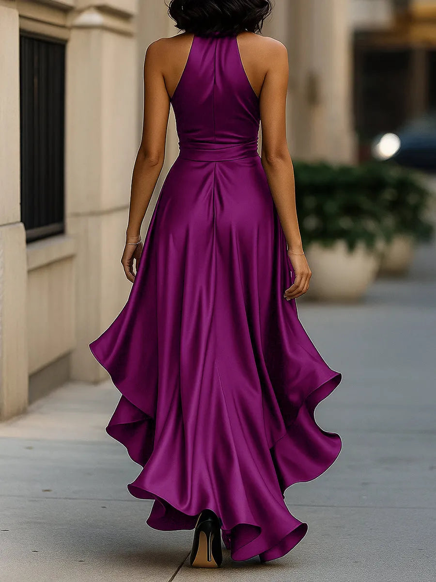 Women's Formal Ruffle Maxi Wedding Guest Dress with Halter Neck