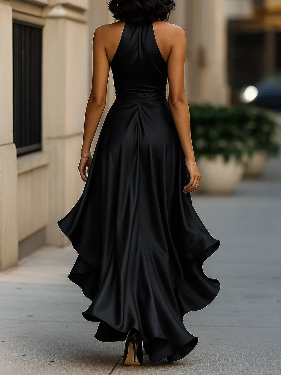 Women's Formal Ruffle Maxi Wedding Guest Dress with Halter Neck