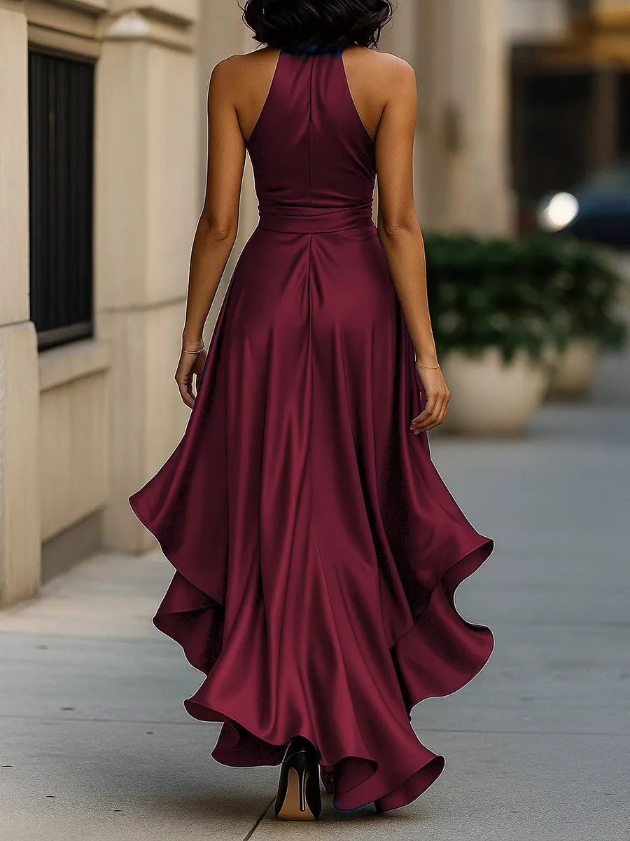 Women's Formal Ruffle Maxi Wedding Guest Dress with Halter Neck