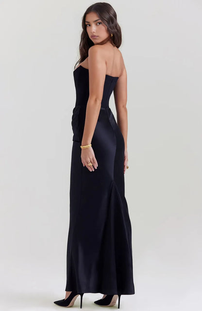 Women's Formal Strapless Maxi Wedding Guest Dress with Draped Detail