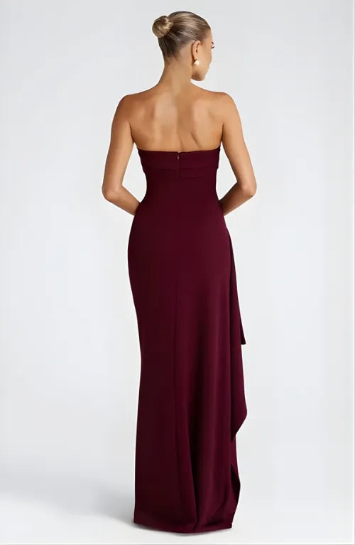 Women's Formal Strapless Maxi Wedding Guest Dress with Slit