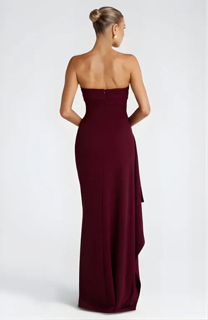 Women's Formal Strapless Maxi Wedding Guest Dress with Slit