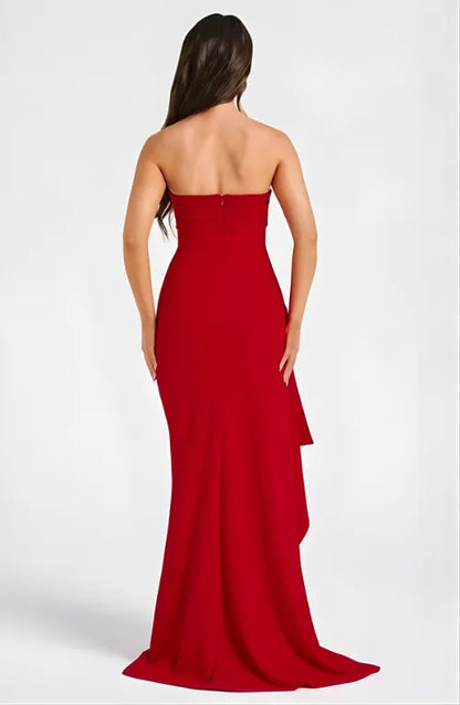 Women's Formal Strapless Maxi Wedding Guest Dress with Slit