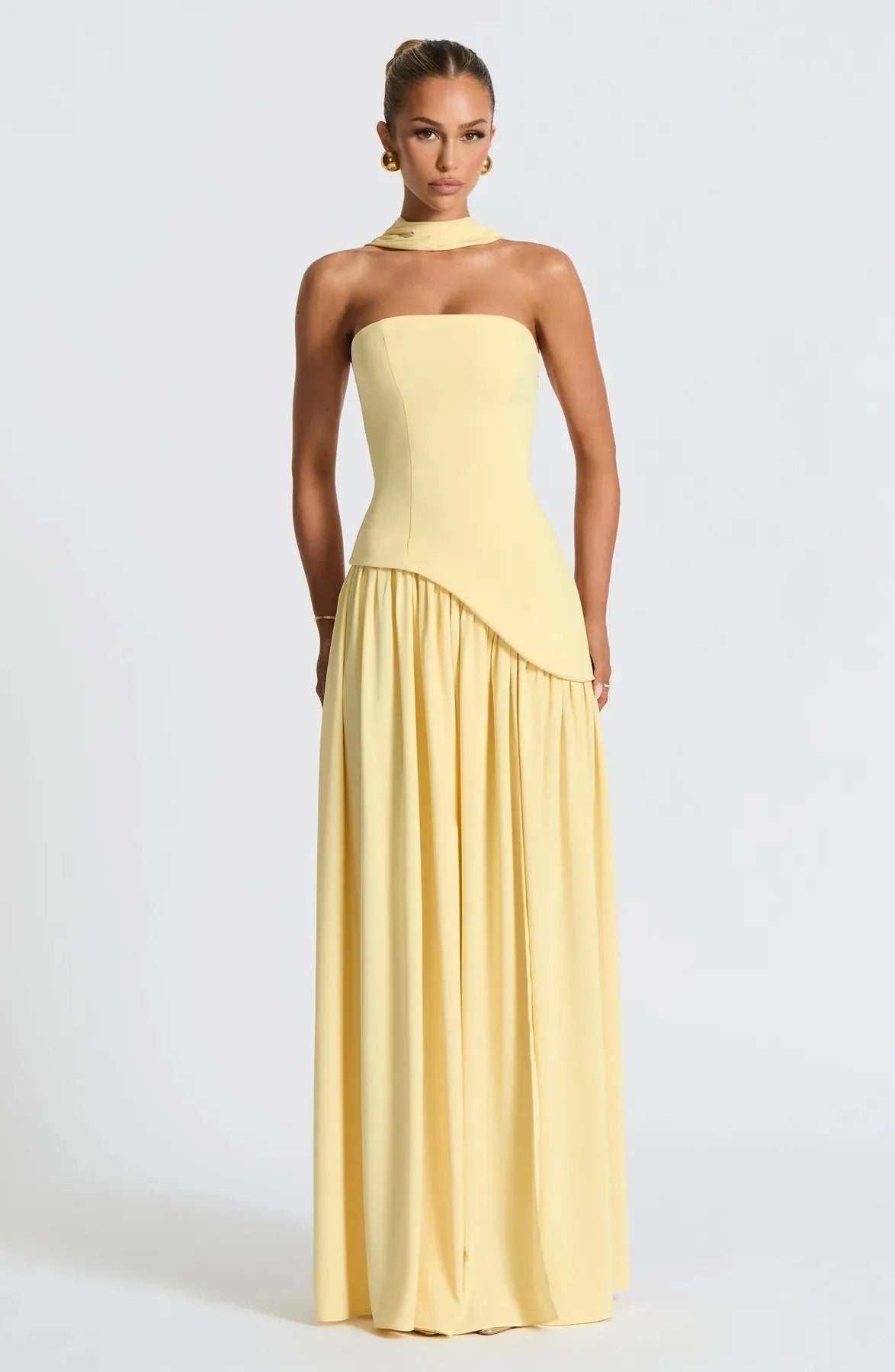 Women’s Formal Strapless Maxi Wedding Guest Dress with Slit