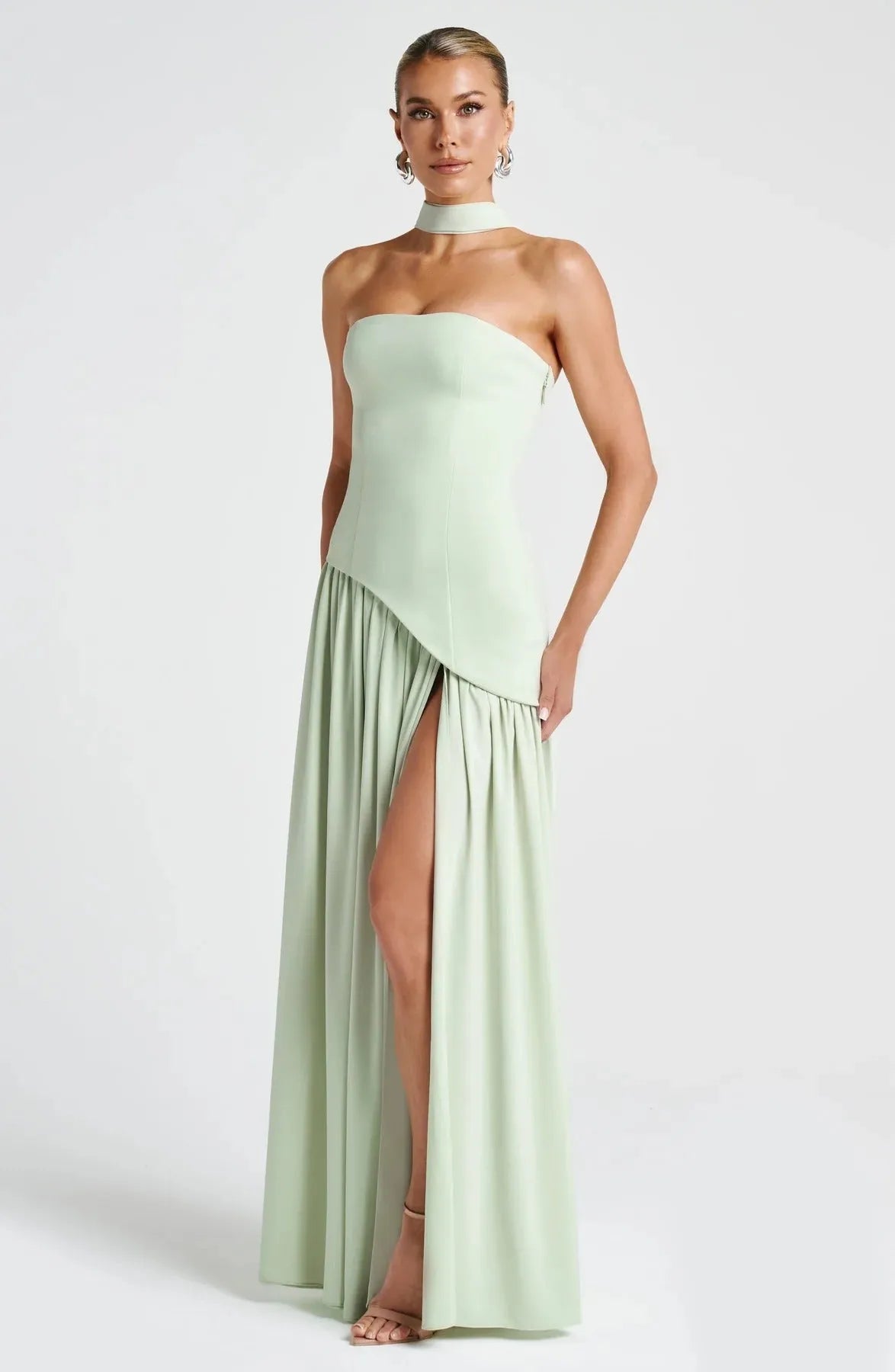 Women’s Formal Strapless Maxi Wedding Guest Dress with Slit