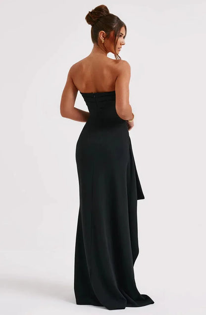 Women's Formal Strapless Maxi Wedding Guest Dress with Slit
