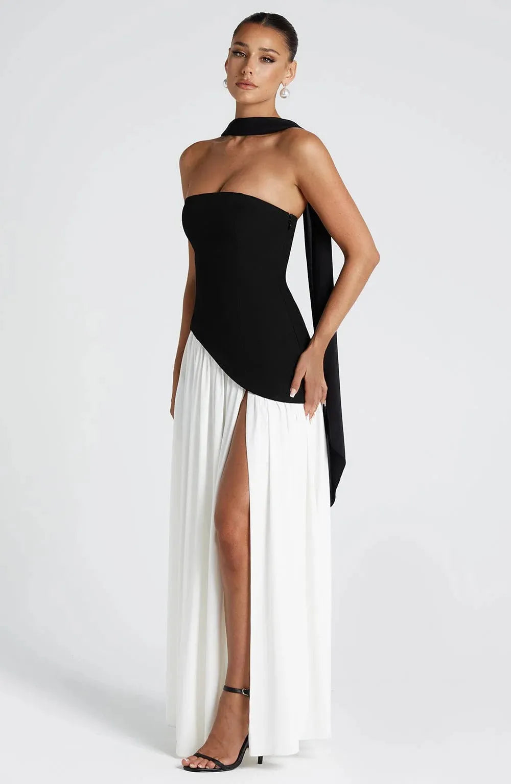 Women’s Formal Strapless Maxi Wedding Guest Dress with Slit