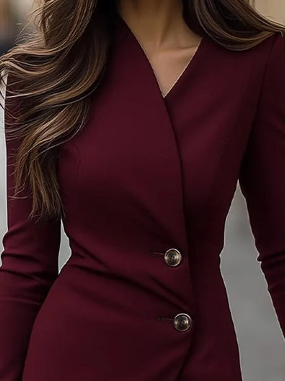 Women's Formal Wrap Midi Wedding Guest Dresses with Long Sleeves