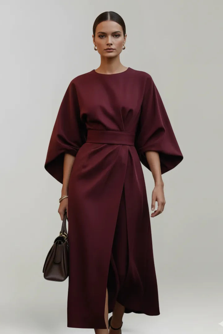 Women's Elegant Casual Midi Wedding Guest Dress with Wide Sleeves
