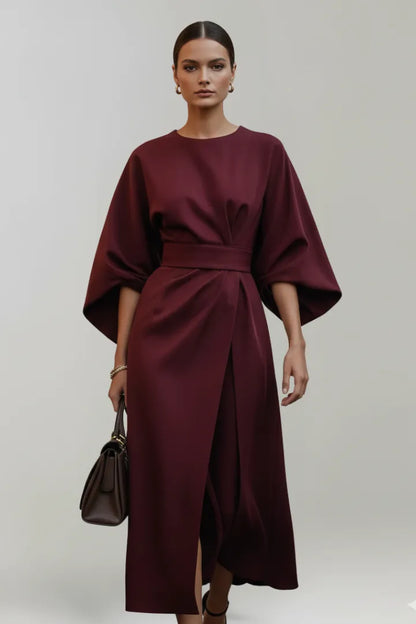 Women's Elegant Casual Midi Wedding Guest Dress with Wide Sleeves