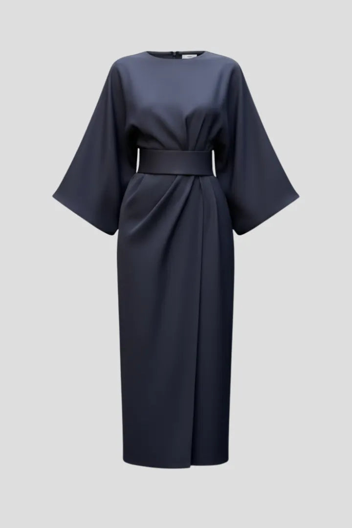 Women's Elegant Casual Midi Wedding Guest Dress with Wide Sleeves