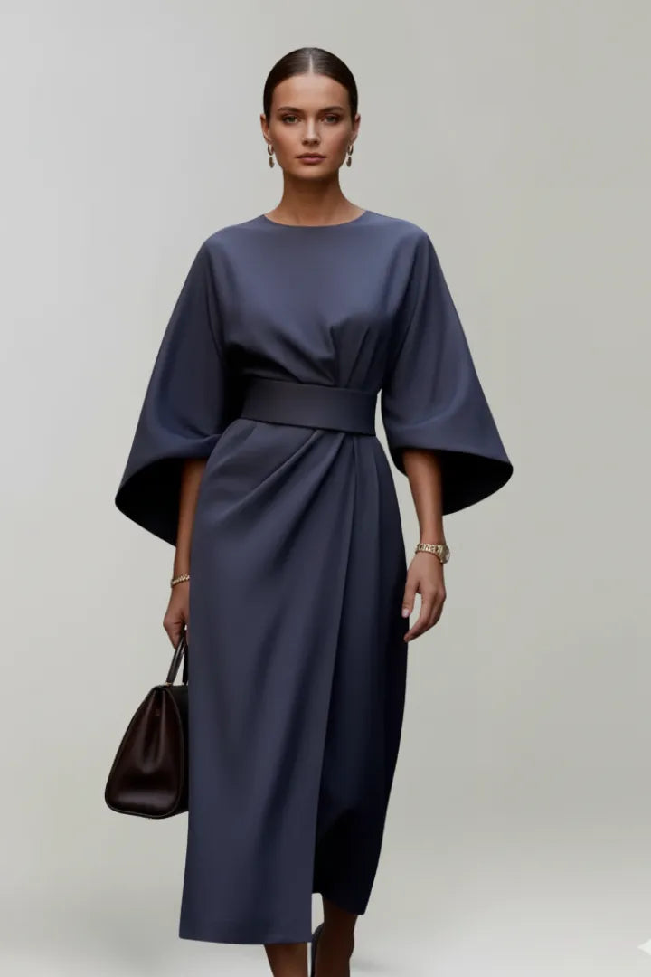 Women's Elegant Casual Midi Wedding Guest Dress with Wide Sleeves
